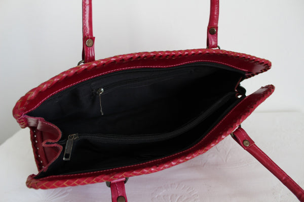 GENUINE LEATHER EMBOSSED HANDBAG RED