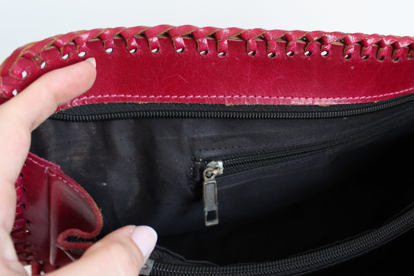 GENUINE LEATHER EMBOSSED HANDBAG RED