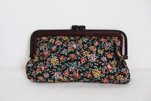 VINTAGE TAPESTRY FLORAL CLUTCH BAG PURSE