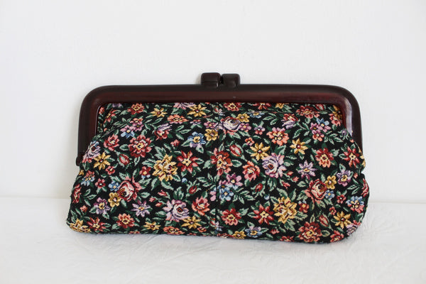 VINTAGE TAPESTRY FLORAL CLUTCH BAG PURSE