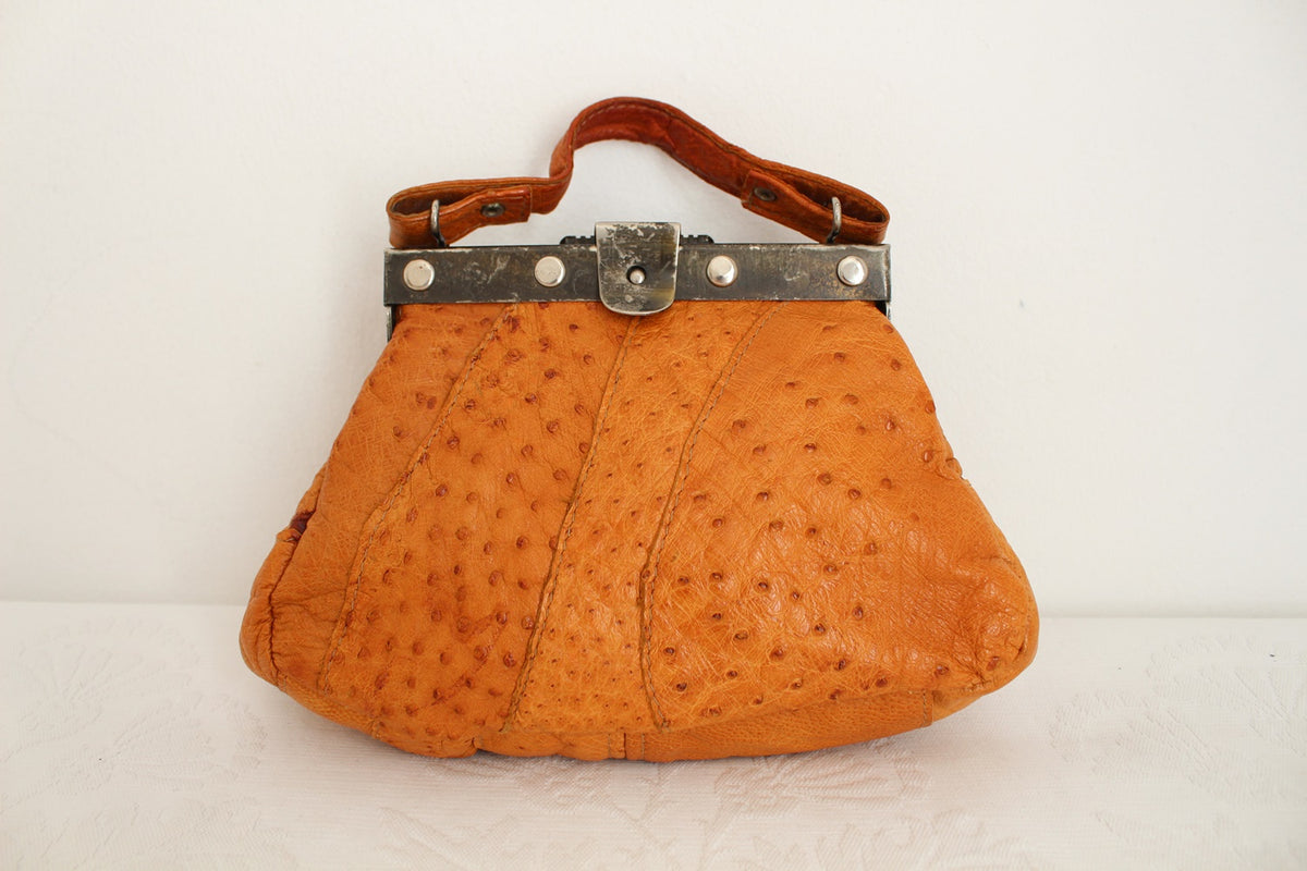 Hazelnut TAN 1980's Ostrich Skin Shoulder Bag