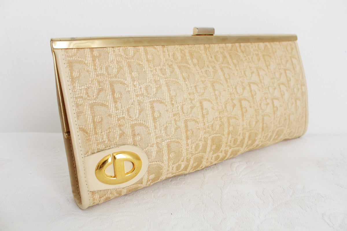 Vintage Christian Dior Monogram Logo Twill Frame Clutch Purse – Recess