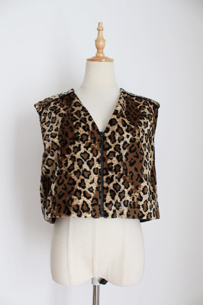 FAUX FUR LEOPARD PRINT CROPPED WAISTCOAT - SIZE L