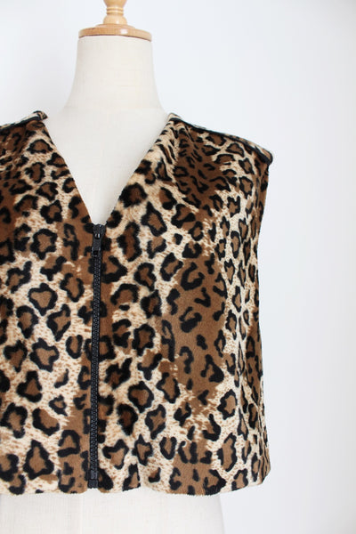 FAUX FUR LEOPARD PRINT CROPPED WAISTCOAT - SIZE L