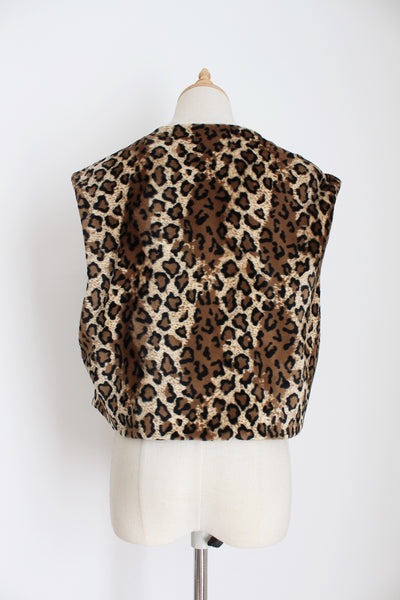 FAUX FUR LEOPARD PRINT CROPPED WAISTCOAT - SIZE L