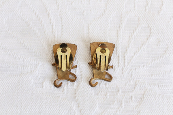 VINTAGE BRASS HAND MADE ABSTRACT CLIP-ONS