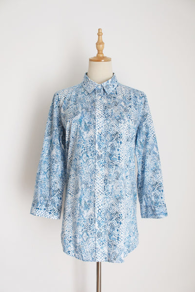 SPORTSCRAFT PRINTED VOILE SHIRT BLUE - SIZE 12