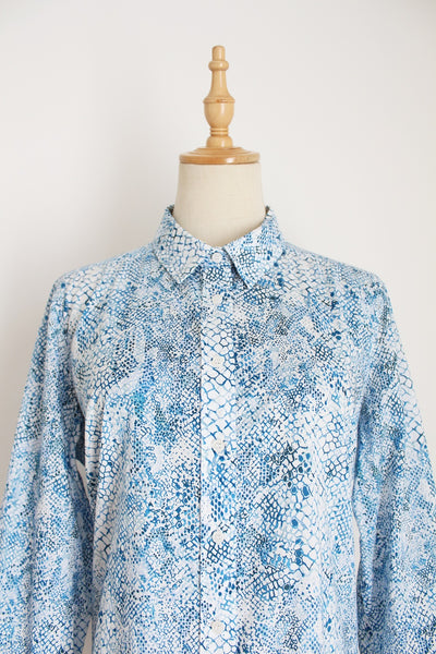 SPORTSCRAFT PRINTED VOILE SHIRT BLUE - SIZE 12