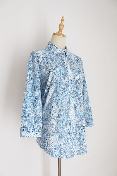 SPORTSCRAFT PRINTED VOILE SHIRT BLUE - SIZE 12