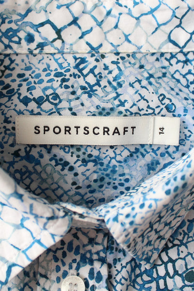 SPORTSCRAFT PRINTED VOILE SHIRT BLUE - SIZE 12