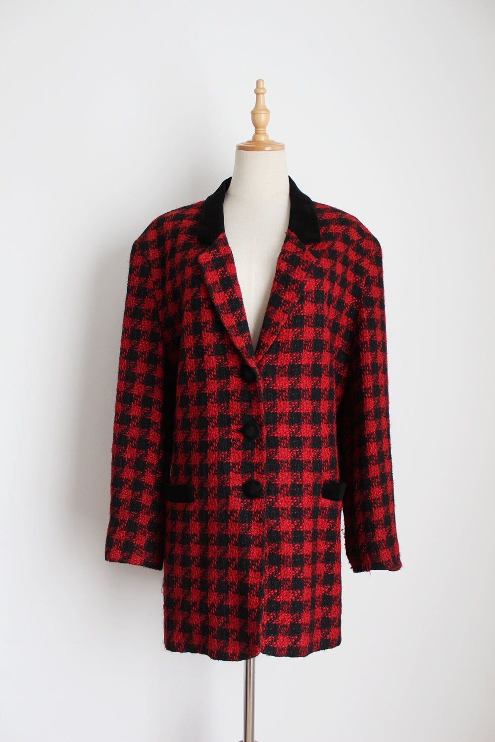 VINTAGE HOUNDSTOOTH BLAZER BLACK RED - SIZE 12