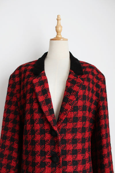 VINTAGE HOUNDSTOOTH BLAZER BLACK RED - SIZE 12
