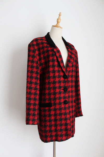VINTAGE HOUNDSTOOTH BLAZER BLACK RED - SIZE 12