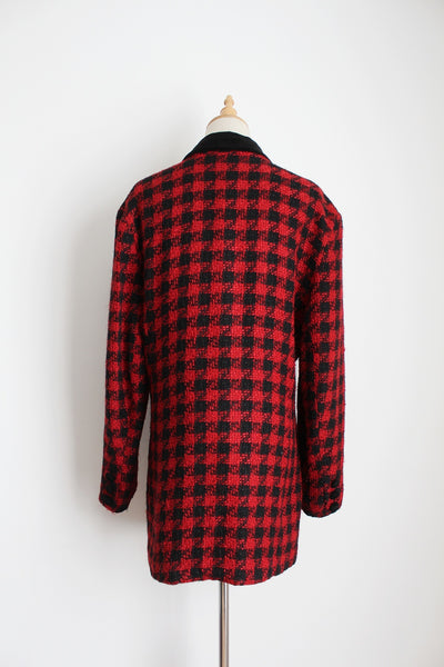 VINTAGE HOUNDSTOOTH BLAZER BLACK RED - SIZE 12