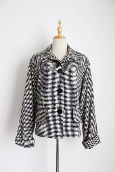 SYNONYME WOOL HOUNDSTOOTH JACKET - SIZE 12