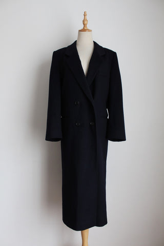 DINOMODA WOOL DOUBLE BREASTED COAT NAVY - SIZE 12