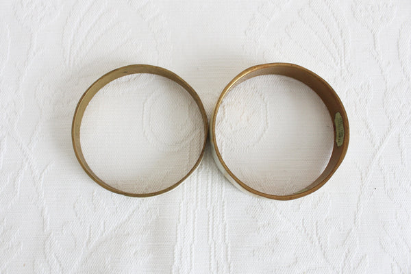 PAIR OF VINTAGE MOTHER OF PEARL BRASS BANGLES
