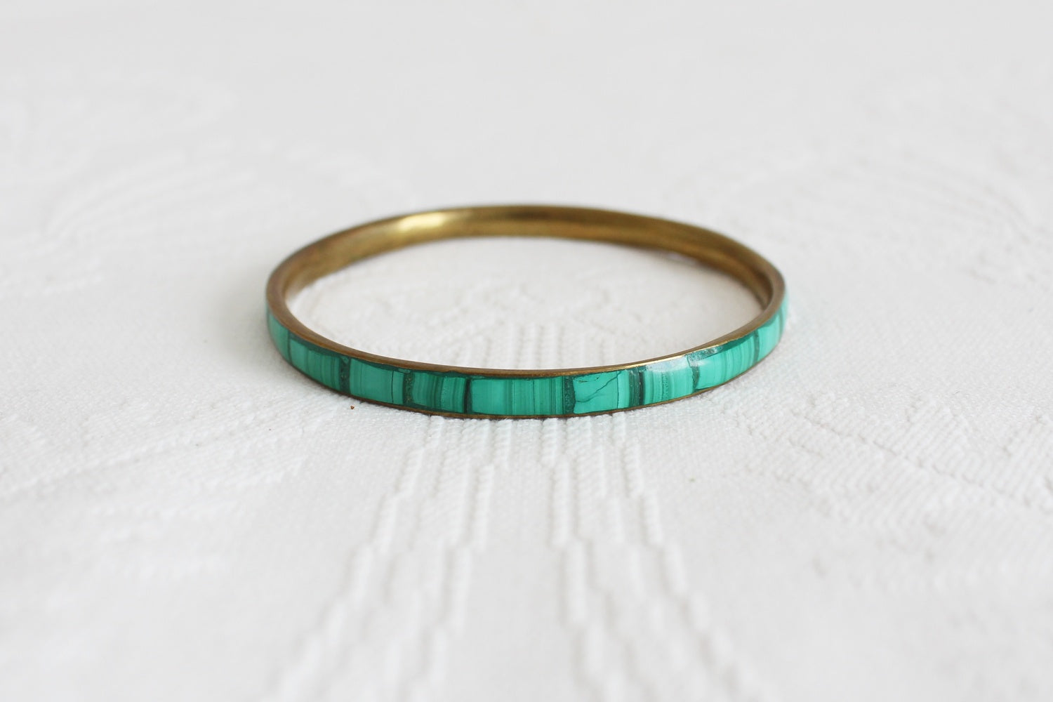 MALACHITE INLAY BRASS BANGLE VINTAGE