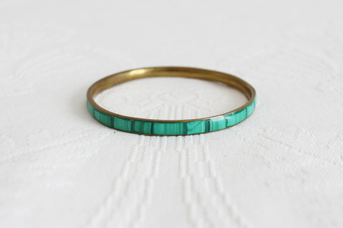 MALACHITE INLAY BRASS BANGLE VINTAGE