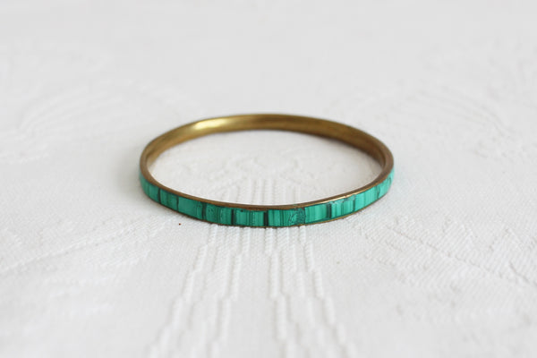 MALACHITE INLAY BRASS BANGLE VINTAGE