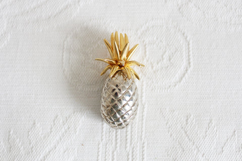 VINTAGE PINEAPPLE GOLD SILVER TONE BROOCH