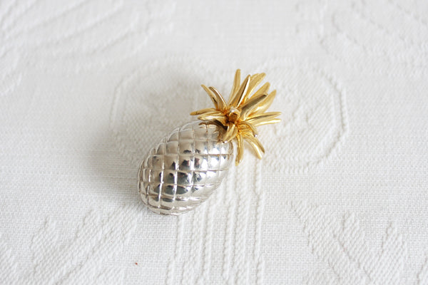 VINTAGE PINEAPPLE GOLD SILVER TONE BROOCH