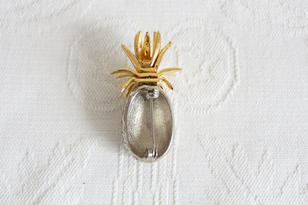 VINTAGE PINEAPPLE GOLD SILVER TONE BROOCH