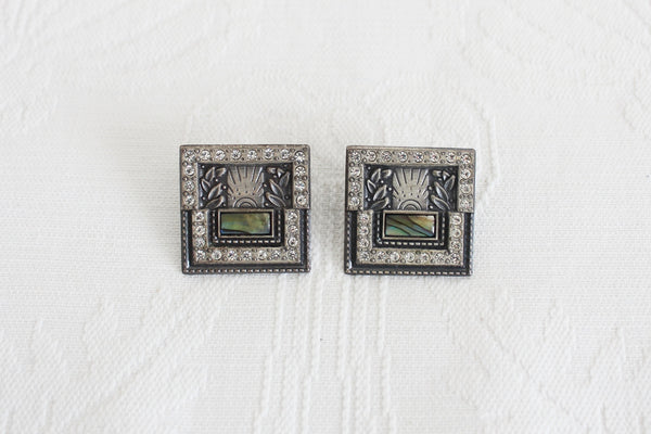 NURI PEWTER INLAY VINTAGE EARRINGS