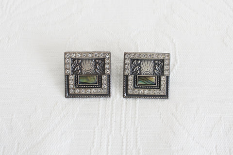 NURI PEWTER INLAY VINTAGE EARRINGS