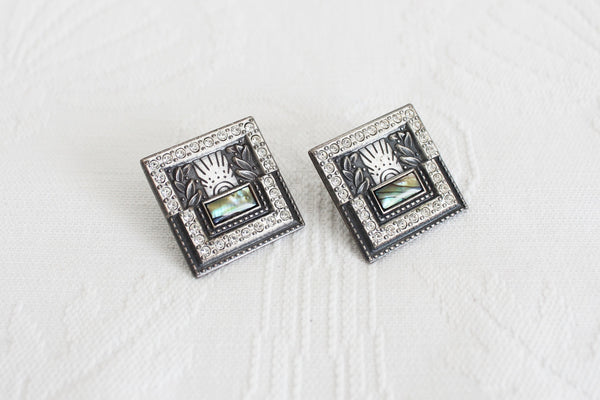 NURI PEWTER INLAY VINTAGE EARRINGS