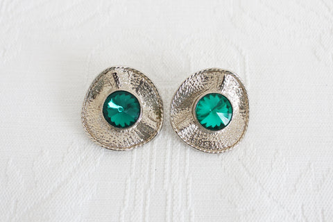 VINTAGE GREEN RHINESTONE CLIP-ONS
