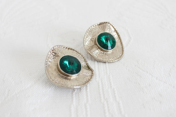 VINTAGE GREEN RHINESTONE CLIP-ONS