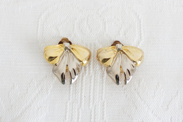 VINTAGE BOW KNOT SILVER GOLD TONE CLIP-ONS