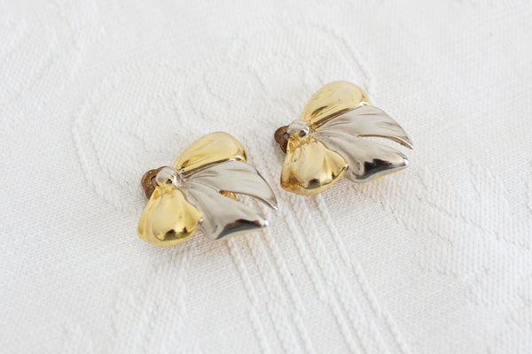 VINTAGE BOW KNOT SILVER GOLD TONE CLIP-ONS