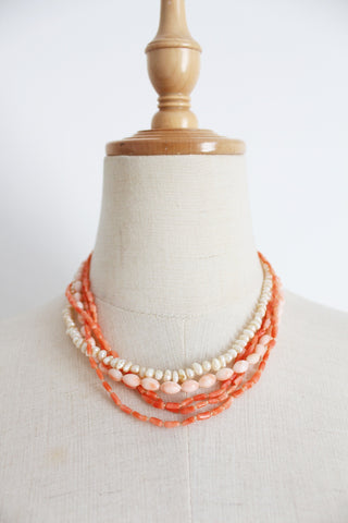 GENUINE CORAL PEARL VINTAGE NECKLACE