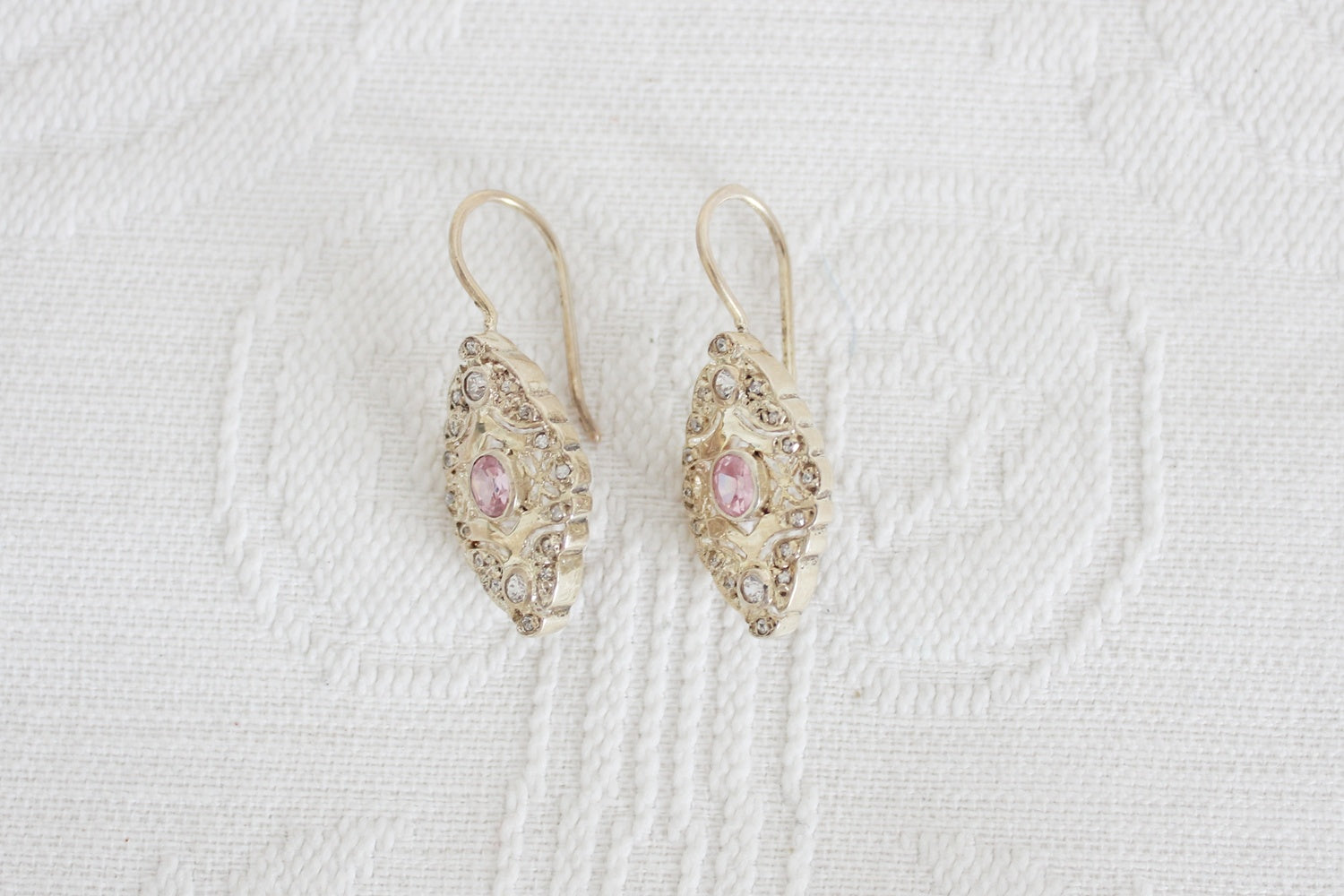 VINTAGE STERLING SILVER CZ DROP EARRINGS