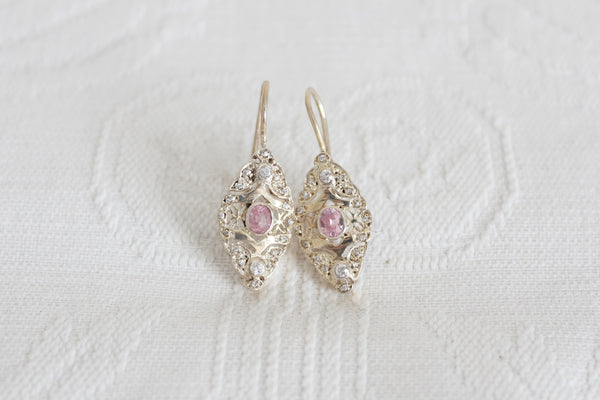 VINTAGE STERLING SILVER CZ DROP EARRINGS