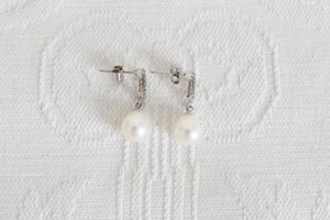 PEARL CZ STERLING SILVER DROP EARRINGS