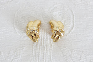 VINTAGE ABSTRACT RHINESTONE GOLD TONE CLIP-ONS