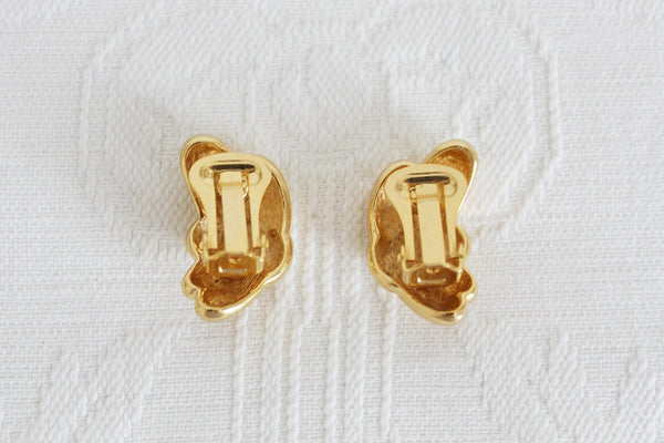 VINTAGE ABSTRACT RHINESTONE GOLD TONE CLIP-ONS