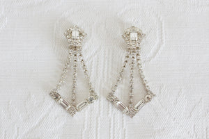 VINTAGE ART DECO RHINESTONE DROP CLIP-ONS