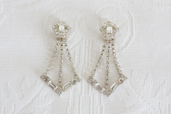 VINTAGE ART DECO RHINESTONE DROP CLIP-ONS