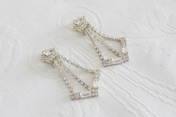 VINTAGE ART DECO RHINESTONE DROP CLIP-ONS