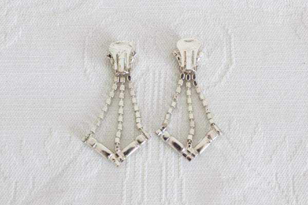 VINTAGE ART DECO RHINESTONE DROP CLIP-ONS