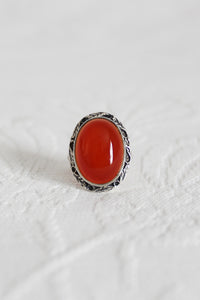 STERLING SILVER CARNELIAN VINTAGE RING - SIZE M