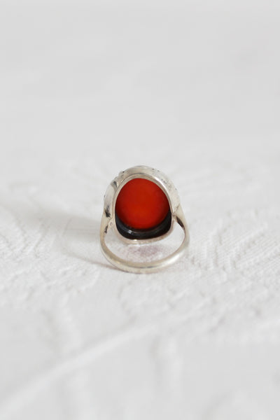 STERLING SILVER CARNELIAN VINTAGE RING - SIZE M