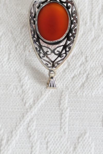 STERLING SILVER CARNELIAN VINTAGE PENDANT