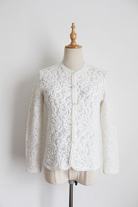 VINTAGE KNIT LACE CARDIGAN WHITE - SIZE 8