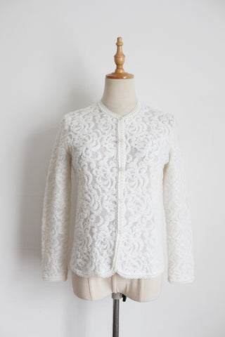 VINTAGE KNIT LACE CARDIGAN WHITE - SIZE 8