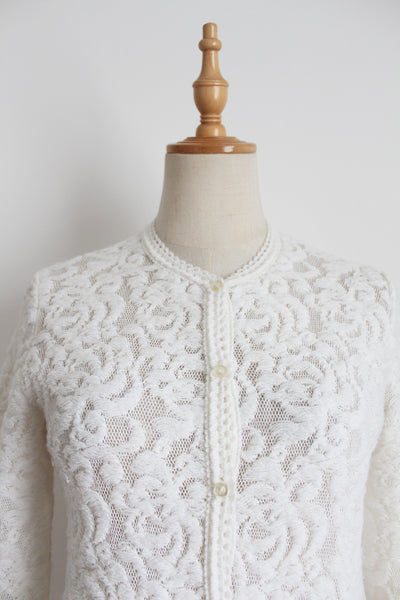 VINTAGE KNIT LACE CARDIGAN WHITE - SIZE 8